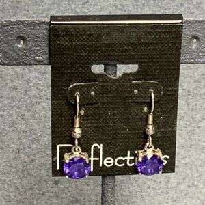 Reflections Dangle Pierced Earrings Purple Rhinestone Silver Retro Bling Glam